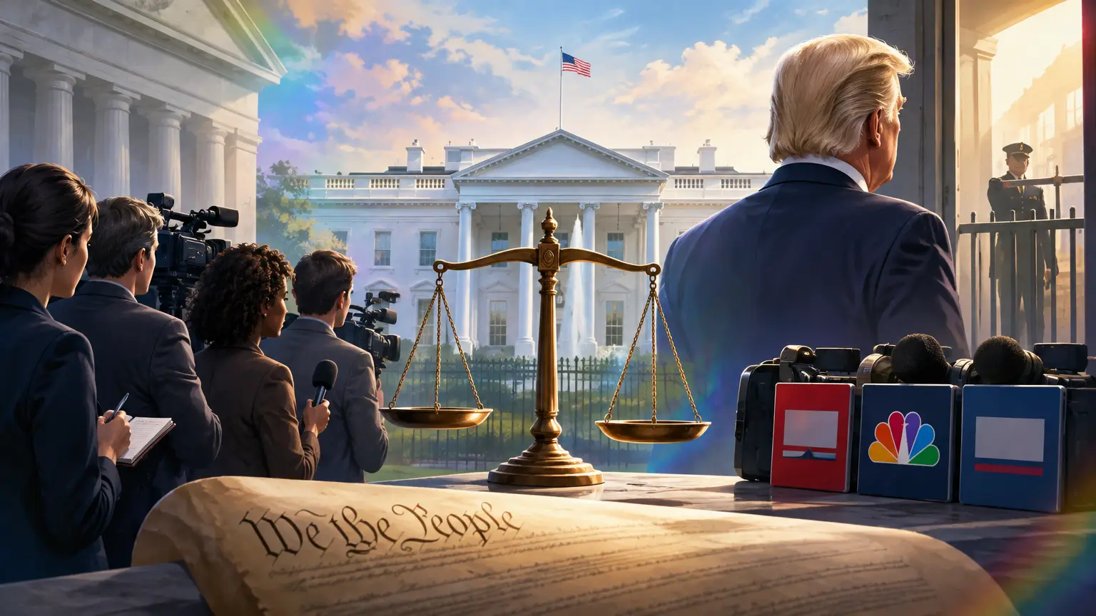 Editorial illustration for Did the Court Protect Press Freedom—or Limit the President’s Control of White House Access?