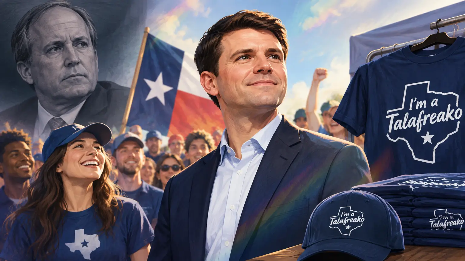 Editorial illustration for “I’m a Talafreako”: How James Talarico Turned a Political Insult Into a Campaign Rallying Cry