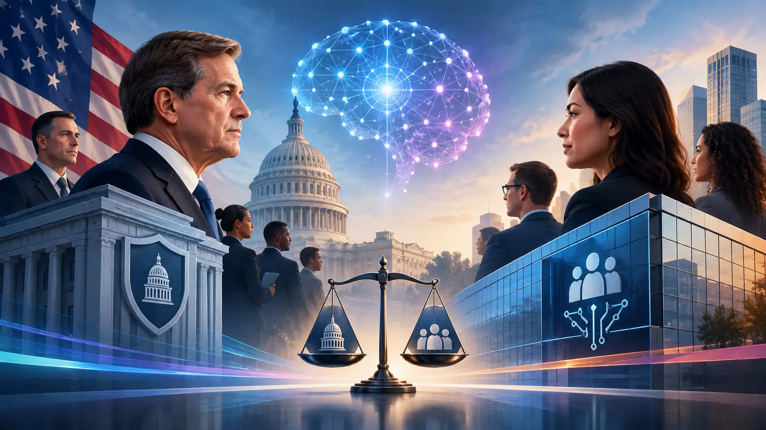 Editorial illustration for Trump’s Super Intelligence Force: Balancing Government Oversight and Industry Self-Regulation in AI