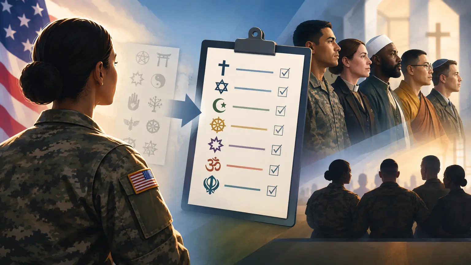 Editorial illustration for U.S. Department of Defense Removes Atheism from Military Religious Affiliation List in Streamlining Effort